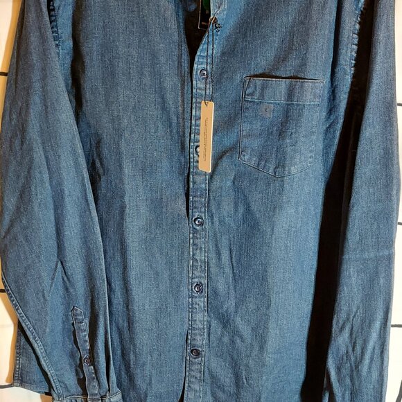 Express Dark Blue NWT Men’s L Denim Button Collared Shirt - Picture 10 of 16